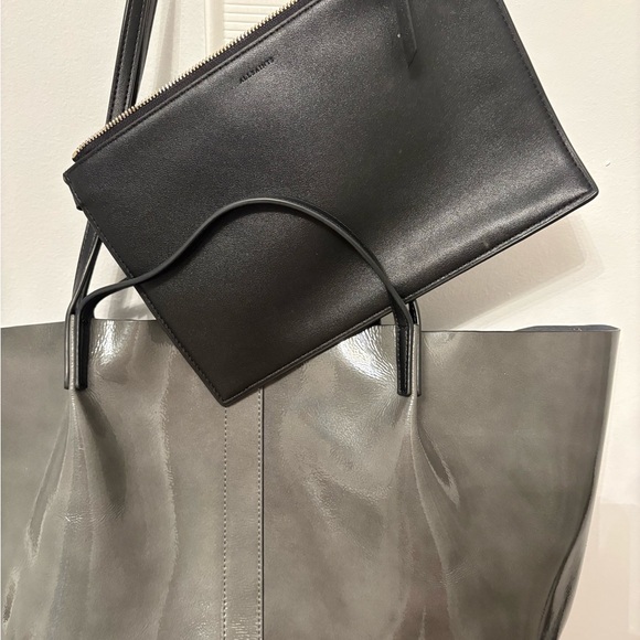 All Saints Olive Green Leather Tote with Black Pouch - Picture 3 of 5